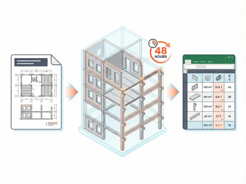 PDF to precast concrete BIM model to Excel quantities transformation workflow - 48 hours delivery